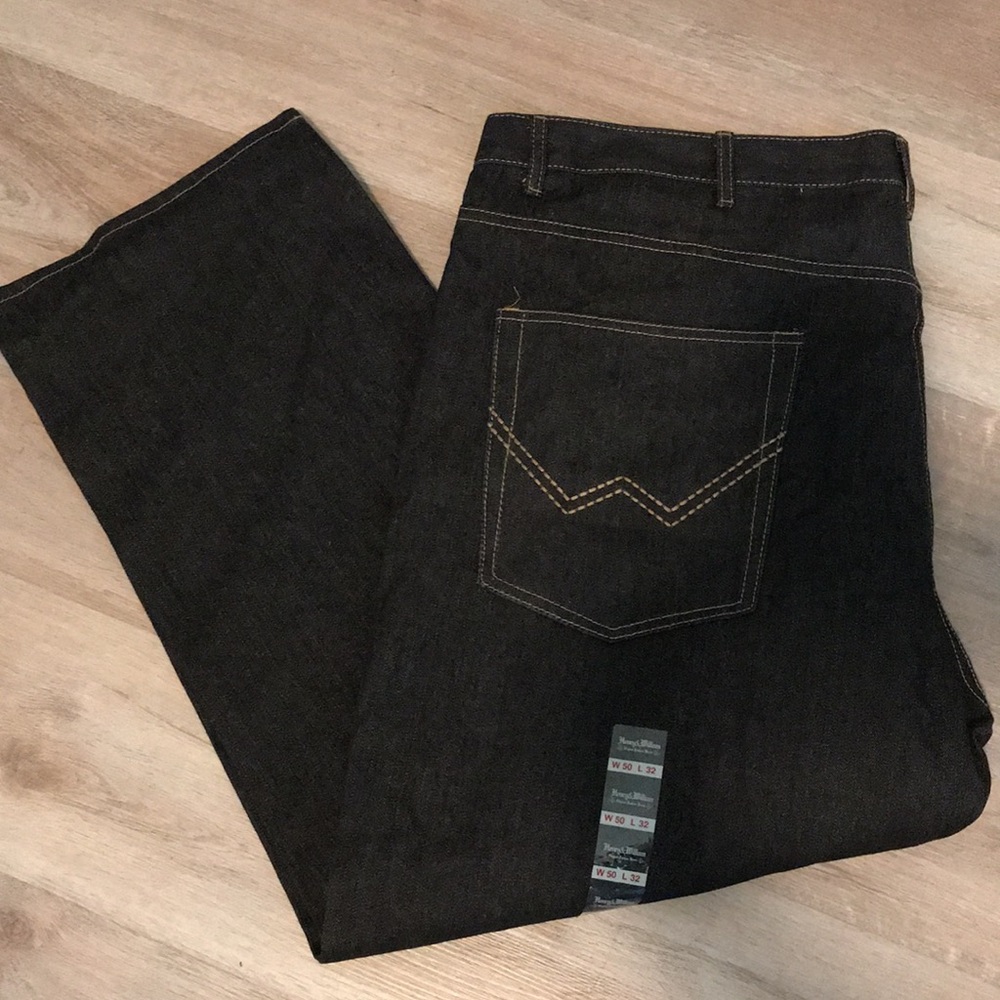 Henry & William Black Raw Straight Leg Denim Jeans Size 50 x 32 NWOT